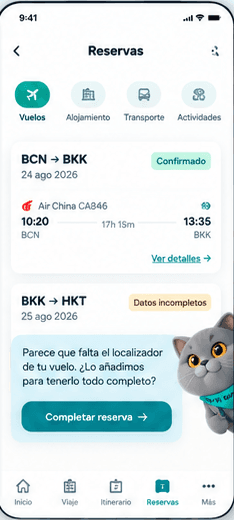 Pantalla real de Reservas en Koky Travel